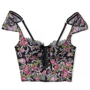 Victoria’s Secret Floral Bra Lace Corset Top 32B Brand New NWT 🖤💐